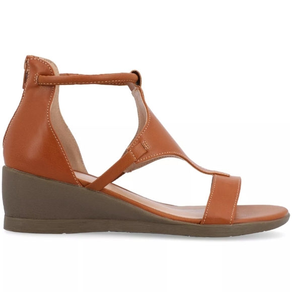 Journee Collection Trayle Sandal Wedge Brown 6.5 WIDE - Picture 2 of 11